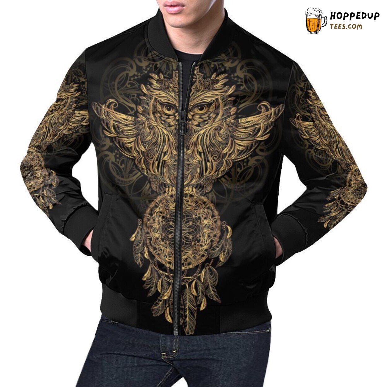Owl Feather Dream Catcher Men’s Bomber Jacket Pattern Designer Edition Print Owl Feather Dream Catcher Men’s Bomber Jacket Pattern Designer Edition Print