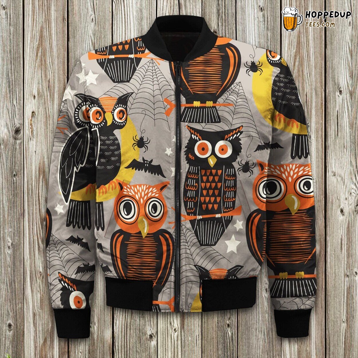 Owl Halloween Grey Bomber Jacket