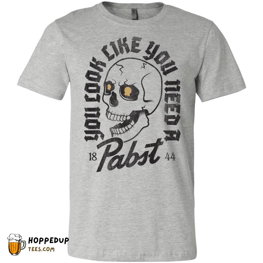 Pabst Beer Skull You Look Like Athletic Heather Tee HU