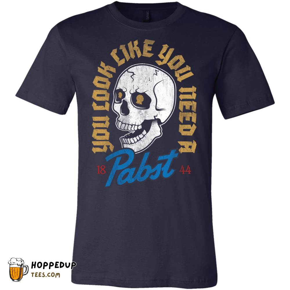 Pabst Beer Skull You Look Like Navy T-Shirt HU Pabst Beer Skull You Look Like Navy T-Shirt HU