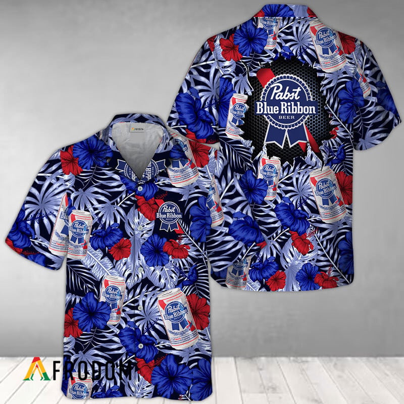 Pabst Blue Ribbon Aloha Floral Hawaiian Summer Shirt HU