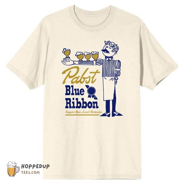 Pabst Blue Ribbon Bartender With Beer Tshirt