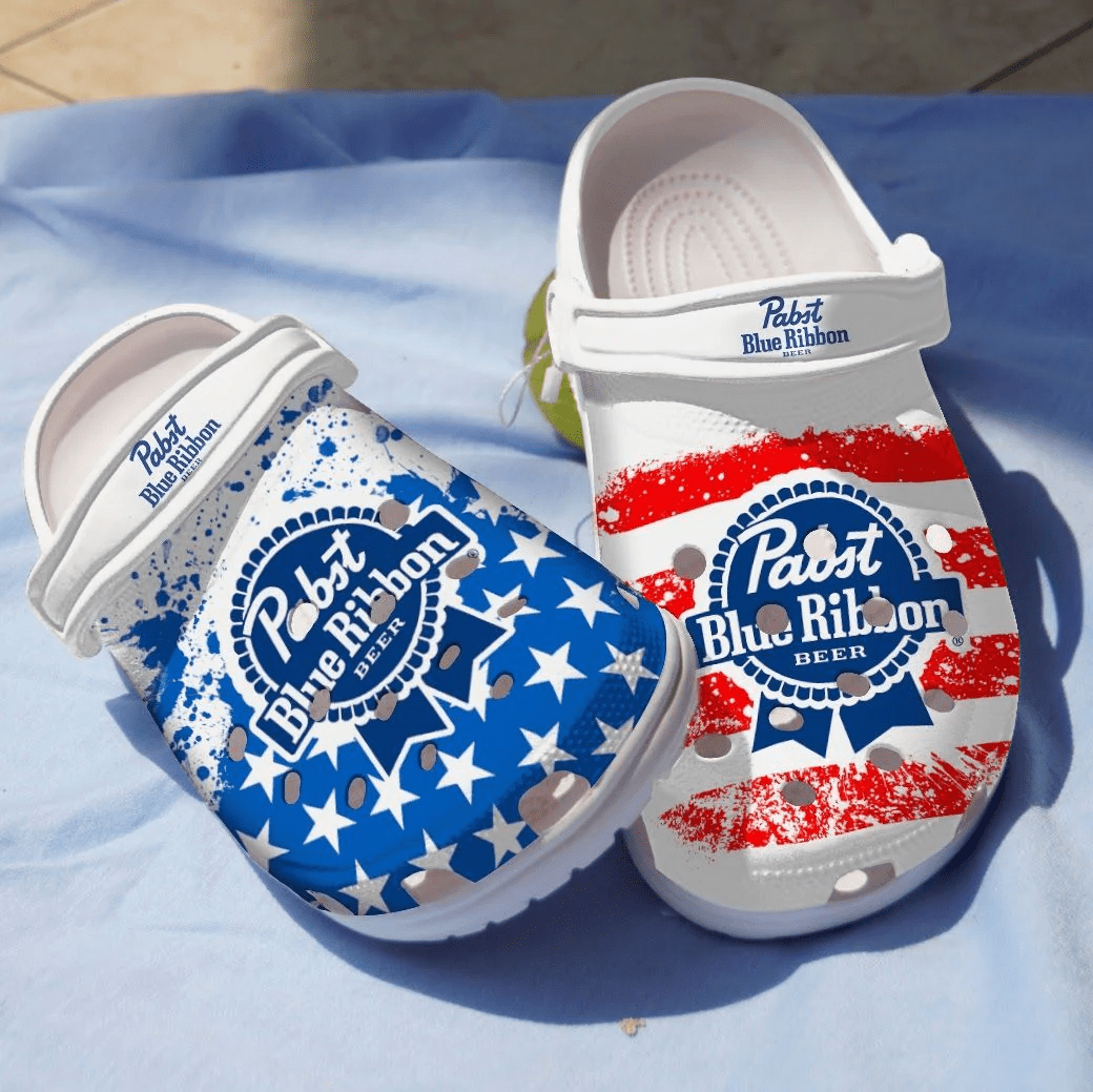 Pabst Blue Ribbon Beer Adult Comfy Crocband Clogs HU