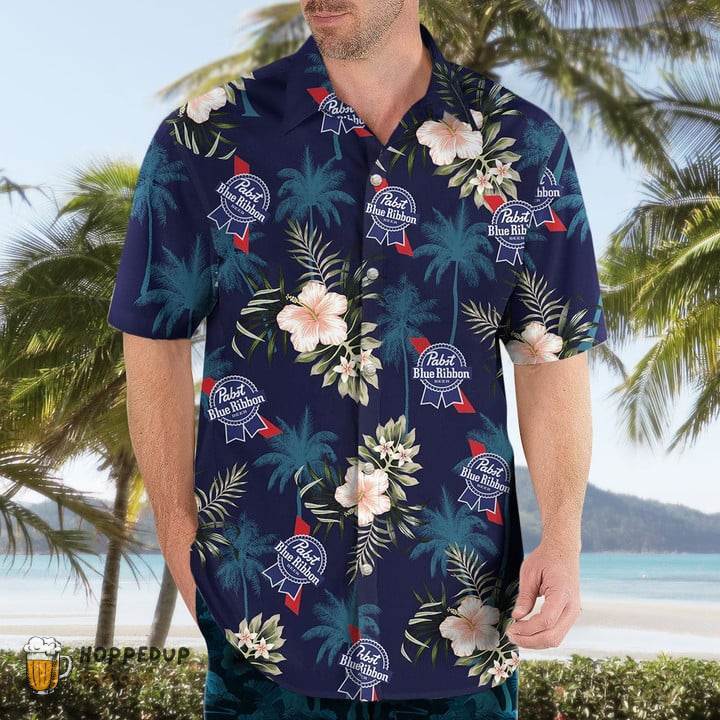 Pabst Blue Ribbon Beer Dark Blue Hawaiian Shirt