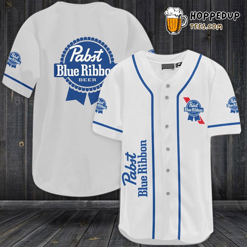 Pabst Blue Ribbon Beer Inspired White Baseball Jersey Distinctive Edition