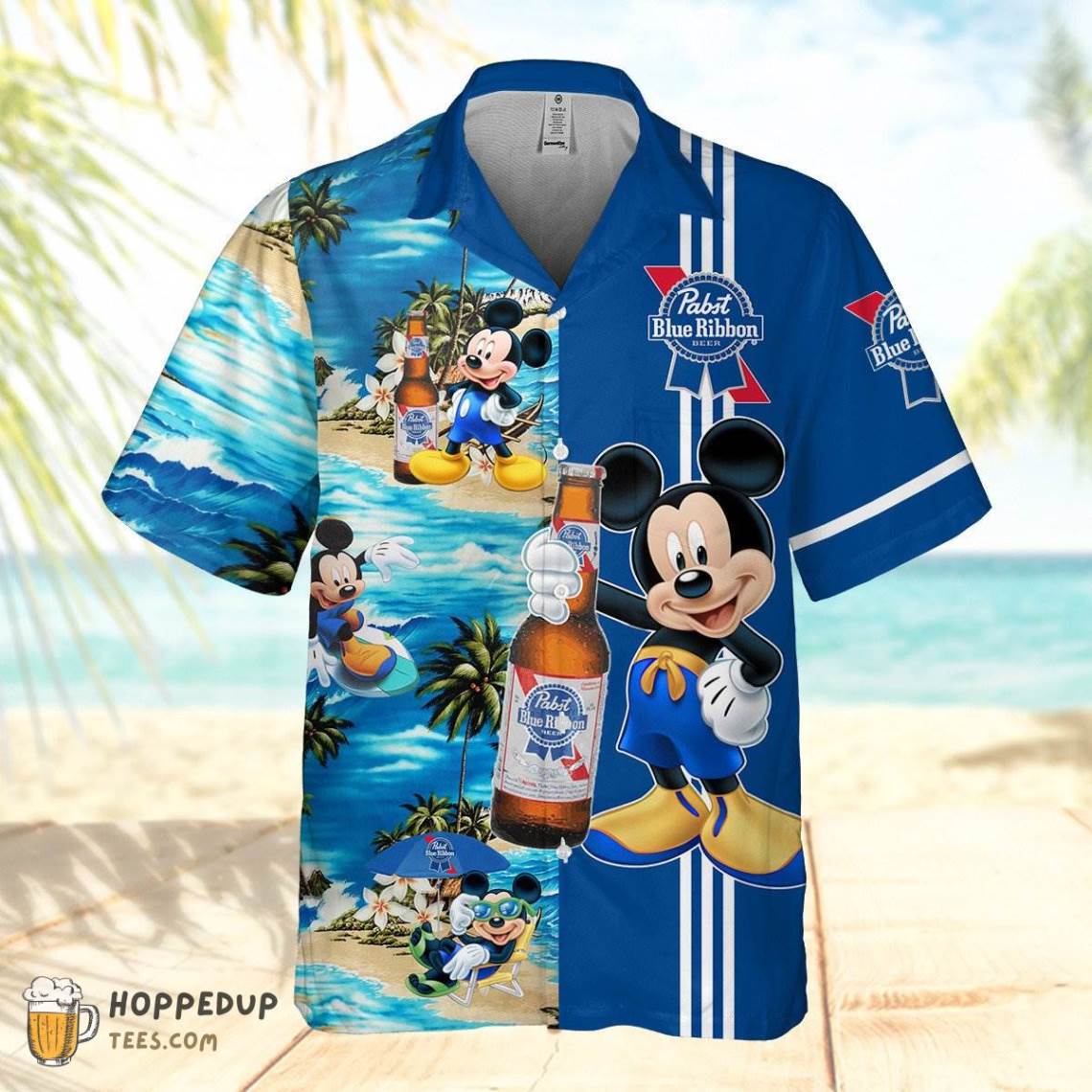 Pabst Blue Ribbon Beer Mickey Mouse Shorts Set Hawaiian Shirt