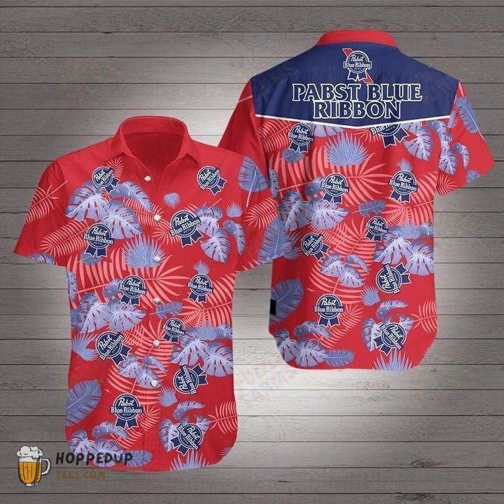 Pabst Blue Ribbon Beer Red Blue Hawaiian Shirt