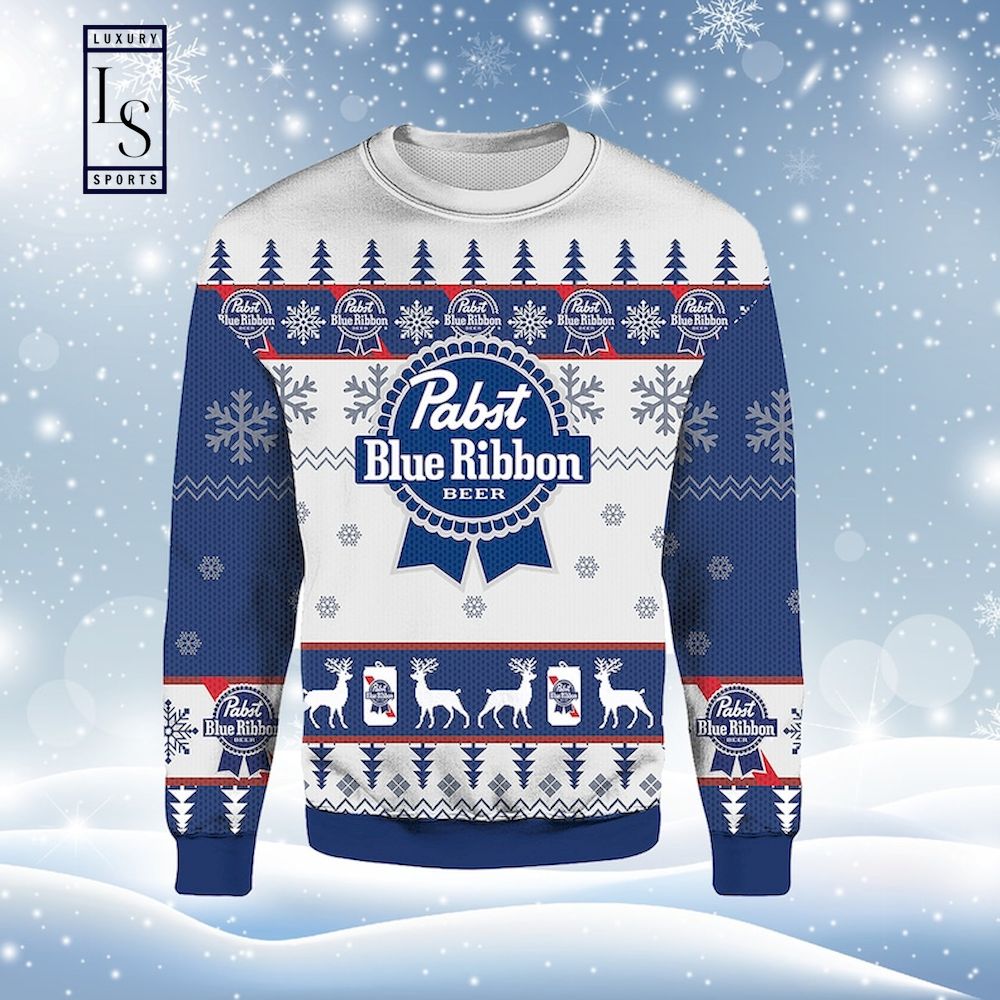Pabst Blue Ribbon Beer Ugly Christmas Sweater HU