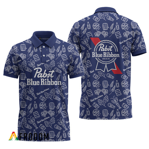 Pabst Blue Ribbon Blue Doodle Art Polo Shirt HU
