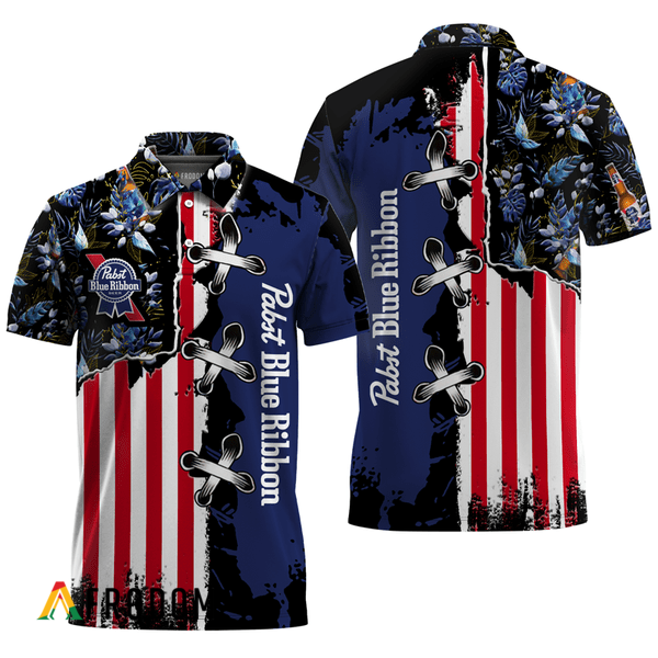 Pabst Blue Ribbon Fourth Of July Hawaiian Polo Shirt HU