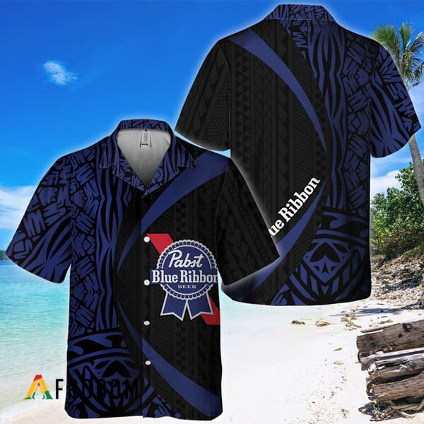 Pabst Blue Ribbon Hawaiian Shirt Polynesian Samoan Design HU