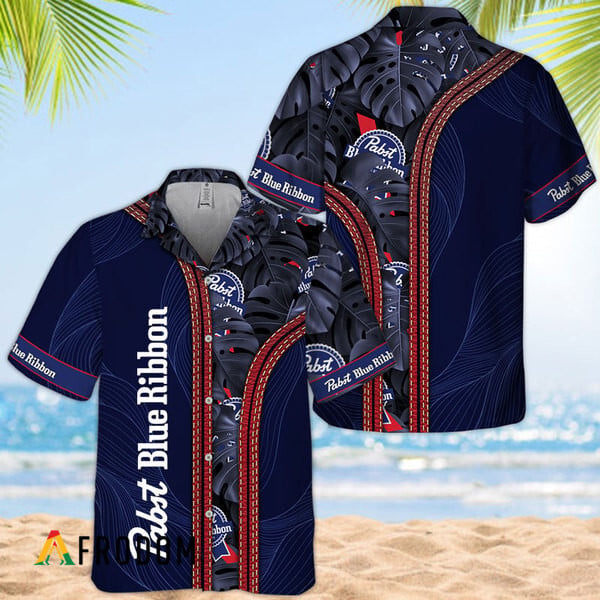 Pabst Blue Ribbon Hawaiian Shirt Tropical Monstera Design HU