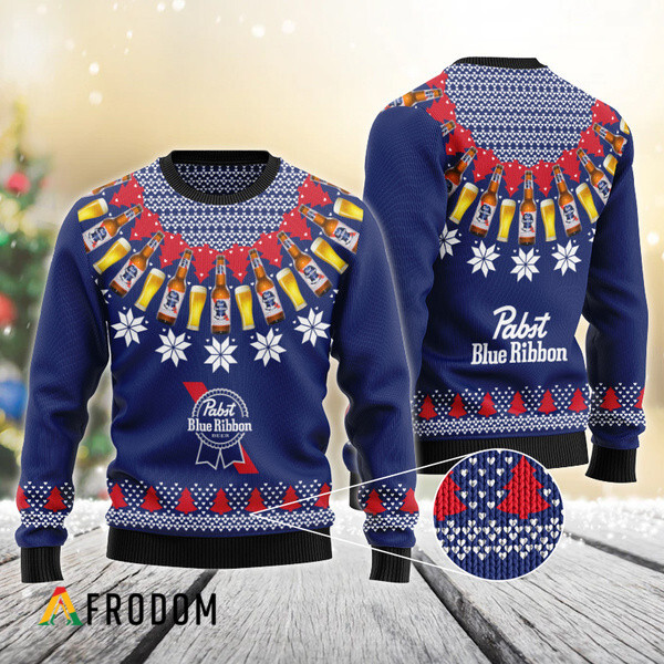 Pabst Blue Ribbon Heart Pattern Fair Isle Ugly Sweater HU
