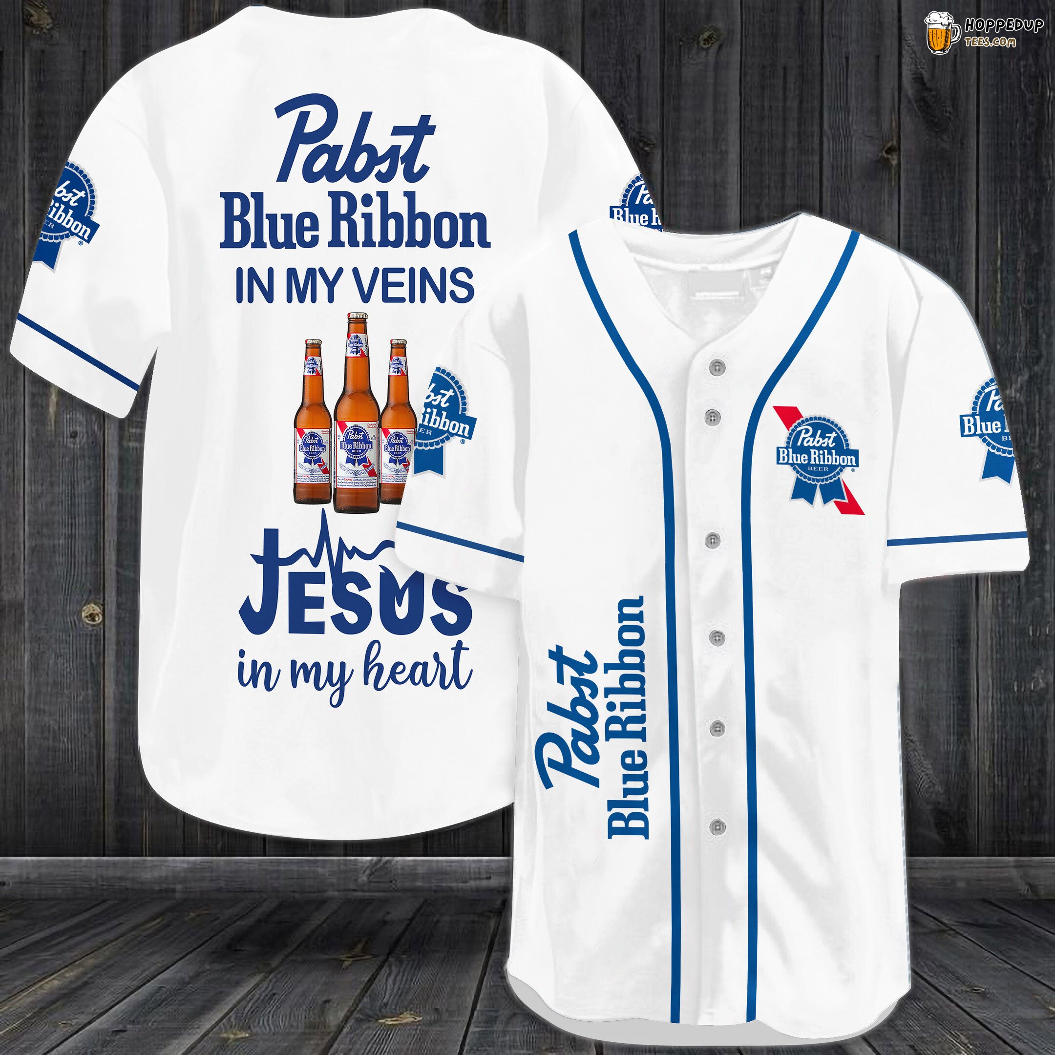 Pabst Blue Ribbon In My Veins Jesus In My Heart Baseball Jersey White Unisex Jersey Shirt