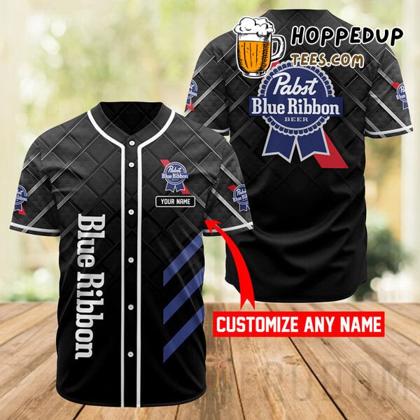 Pabst Blue Ribbon Inspired Personalized Black Baseball Jersey Look