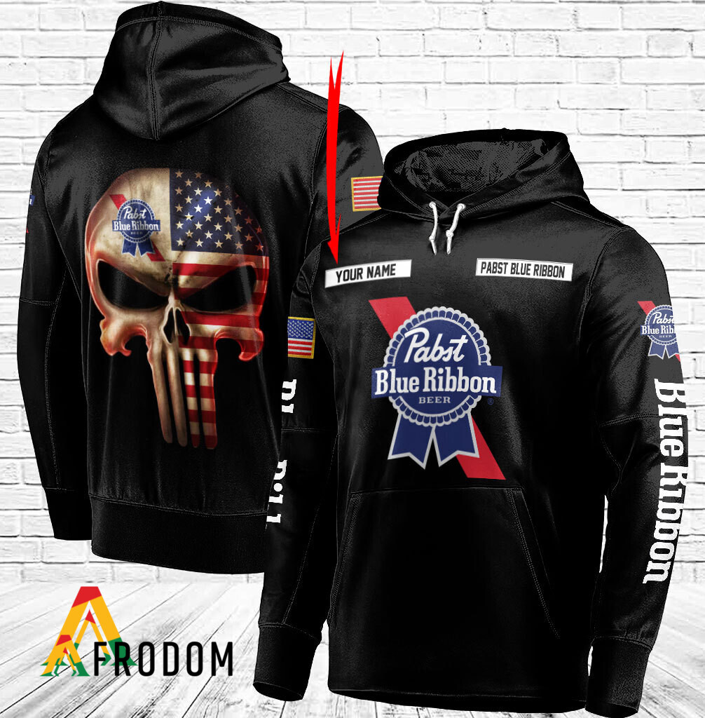 Pabst Blue Ribbon Personalized Skull Flag Hoodie HU