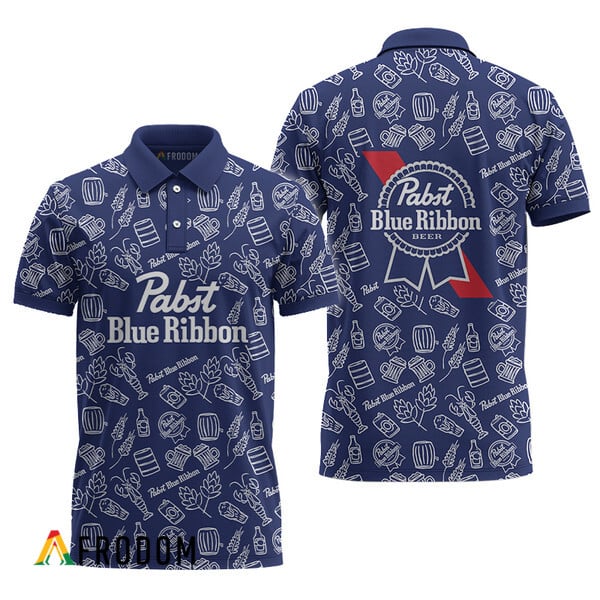 Pabst Blue Ribbon Polo With Blue Doodle Art Design HU