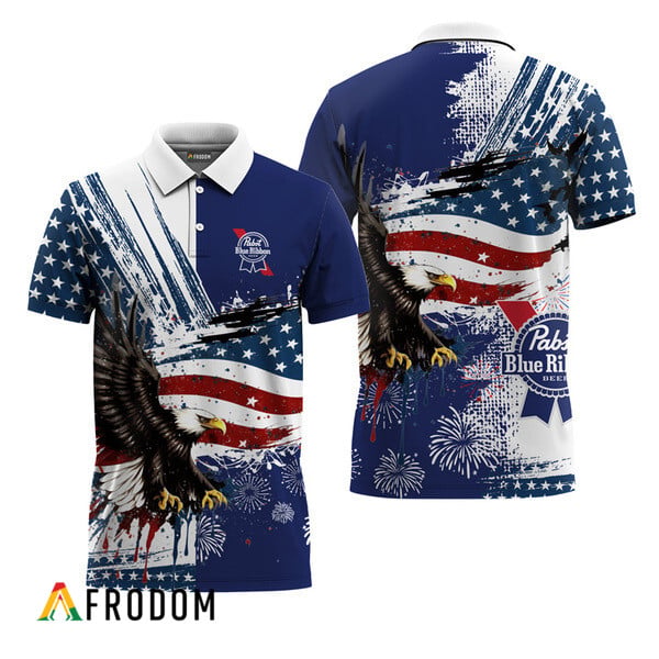 Pabst Blue Ribbon Polo With Fourth Of July Eagle Design HU