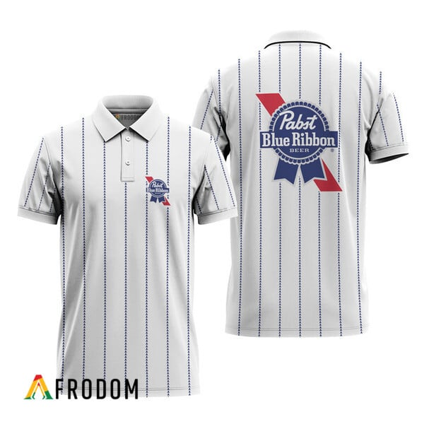 Pabst Blue Ribbon Polo With White Stripe Pattern HU