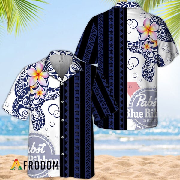 Pabst Blue Ribbon Polynesian Ocean Turtle Hawaiian Shirt HU