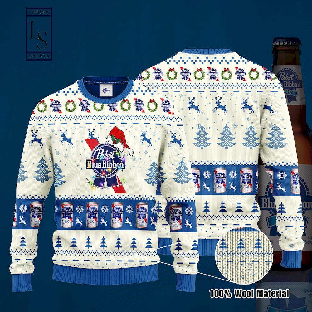 Pabst Blue Ribbon Santa Hat Christmas Ugly Christmas Sweater HU