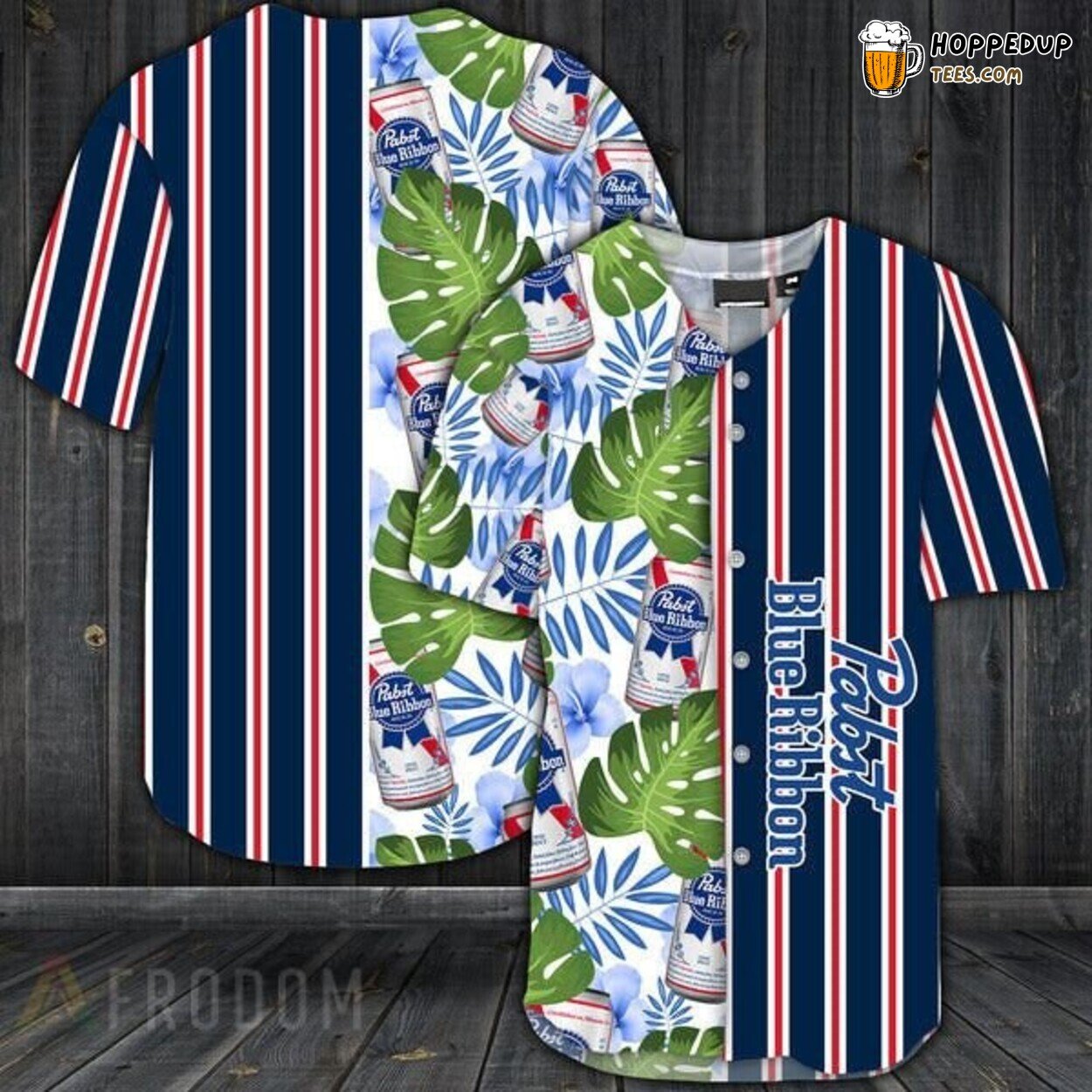 Pabst Blue Ribbon Striped Tropical Hawaii Theme Baseball Jersey