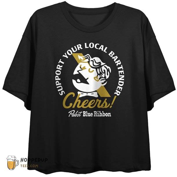 Pabst Blue Ribbon Support Your Local Bartender Globe T-Shirt