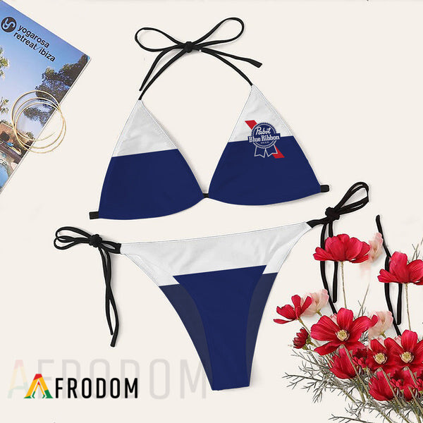 Pabst Blue Ribbon Triangle Bikini Set Swimsuit PBR Triangle Bikini HU