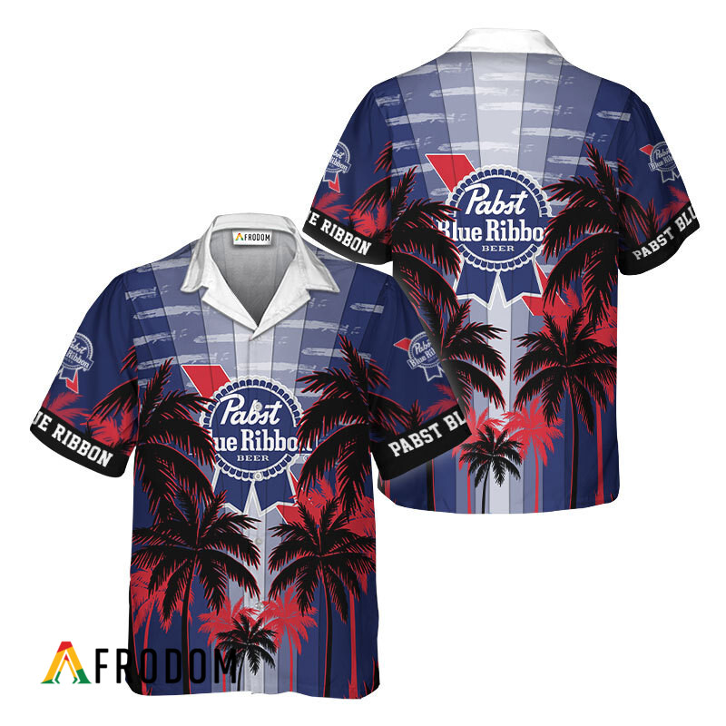 Pabst Blue Ribbon Tropical Coconut Palms Hawaiian Shirt HU