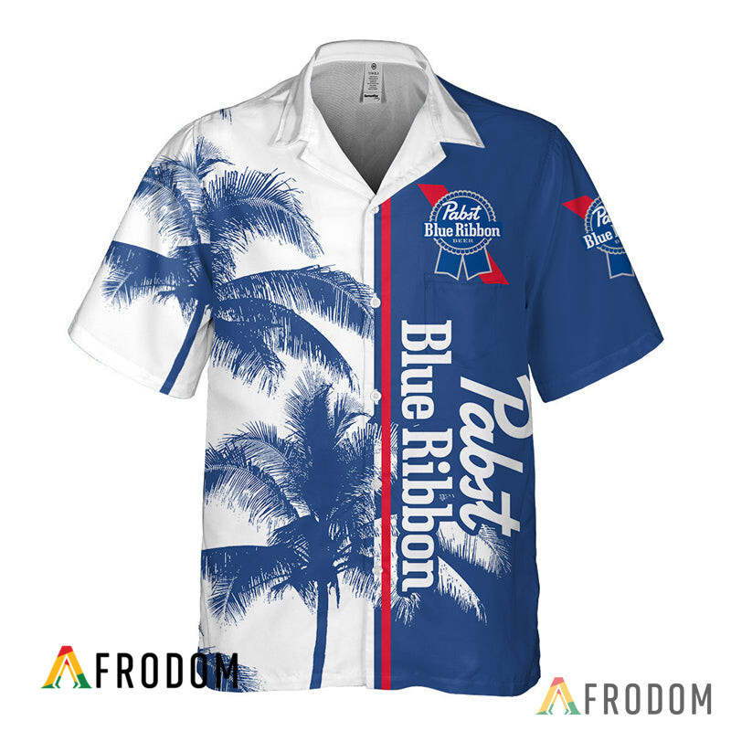 Pabst Blue Ribbon Tropical Coconut Trees Hawaiian Shirt HU
