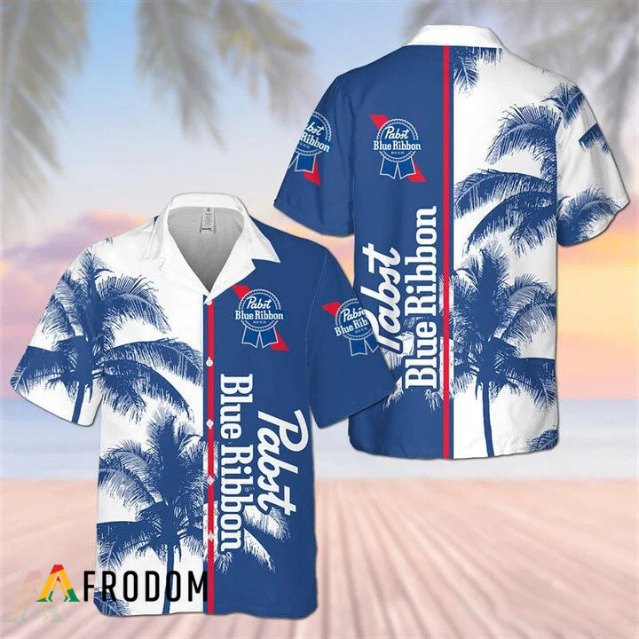 Pabst Blue Ribbon Tropical Coconut Trees Hawaiian Shirt HU