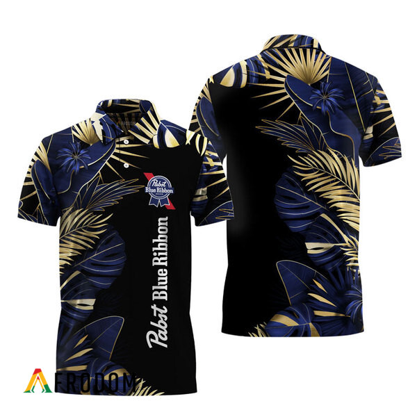 Pabst Blue Ribbon Tropical Palm Hawaiian Polo Shirt HU