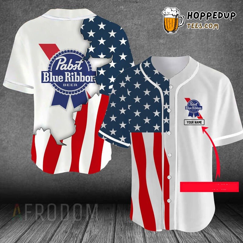 Pabst Blue Ribbon US Flag Personalized Baseball Jersey Tribute