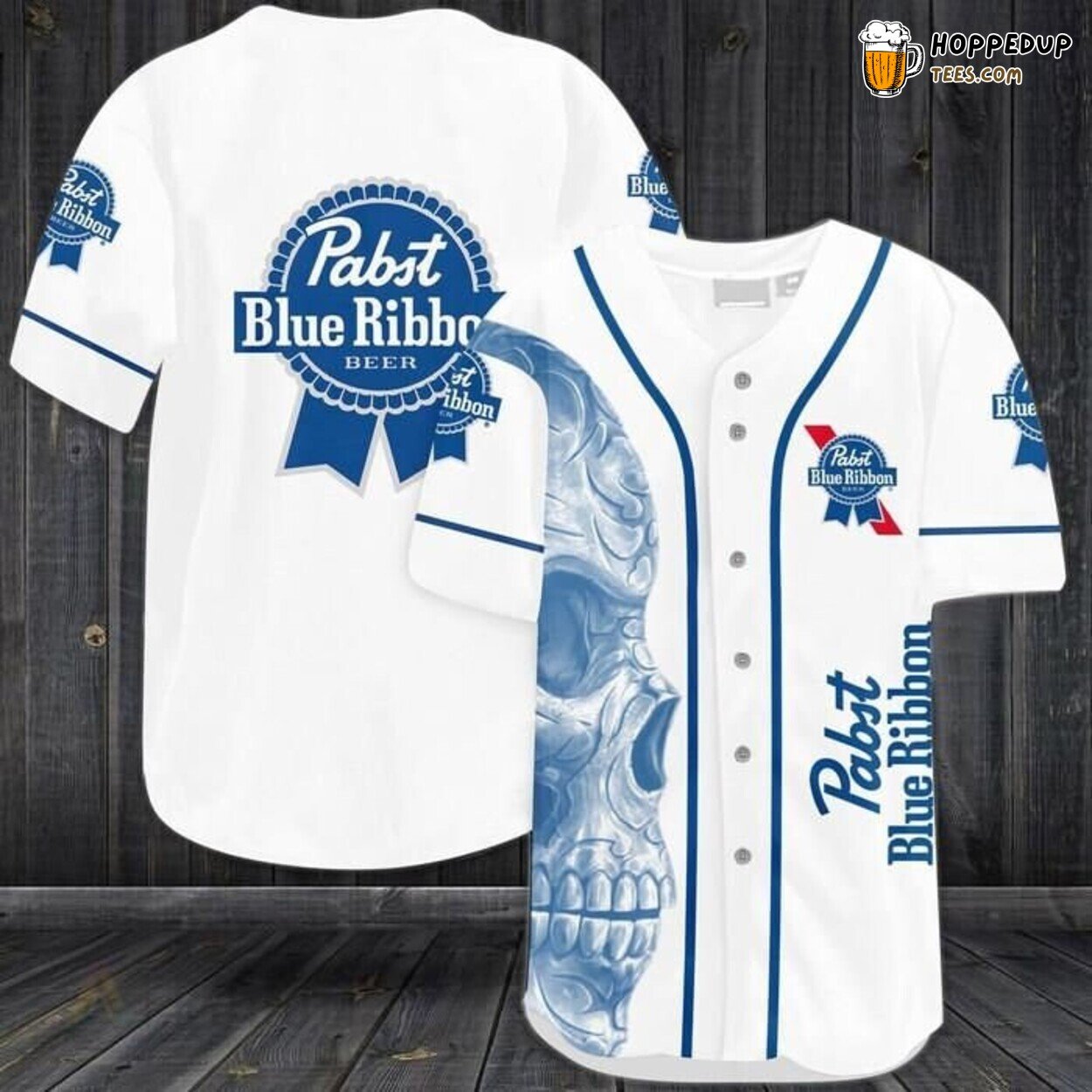Pabst Blue Ribbon Vintage Skull White Baseball Jersey Retro Style
