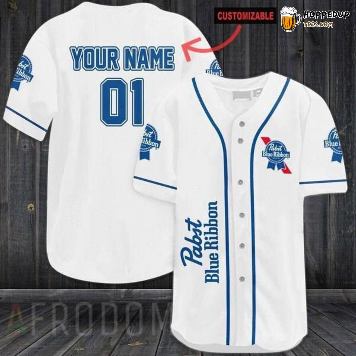 Pabst Blue Ribbon White Customized Fan Baseball Jersey Brewer Style