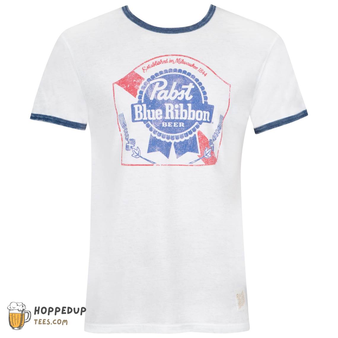 Pabst Blue Ribbon White Navy Ringer Custom T-Shirt