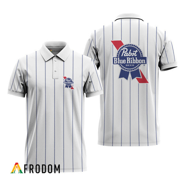 Pabst Blue Ribbon White Stripe Pattern Polo Shirt HU