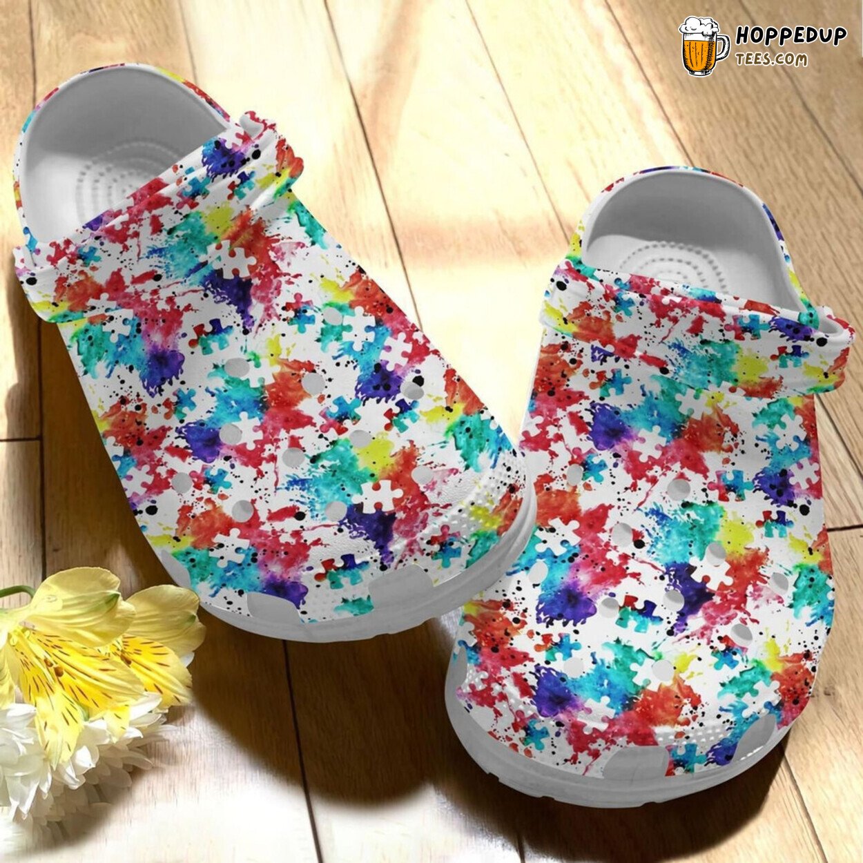 Painting Colorful Puzzle Autism Awareness Inspired Rubber Clog Shoes Comfort