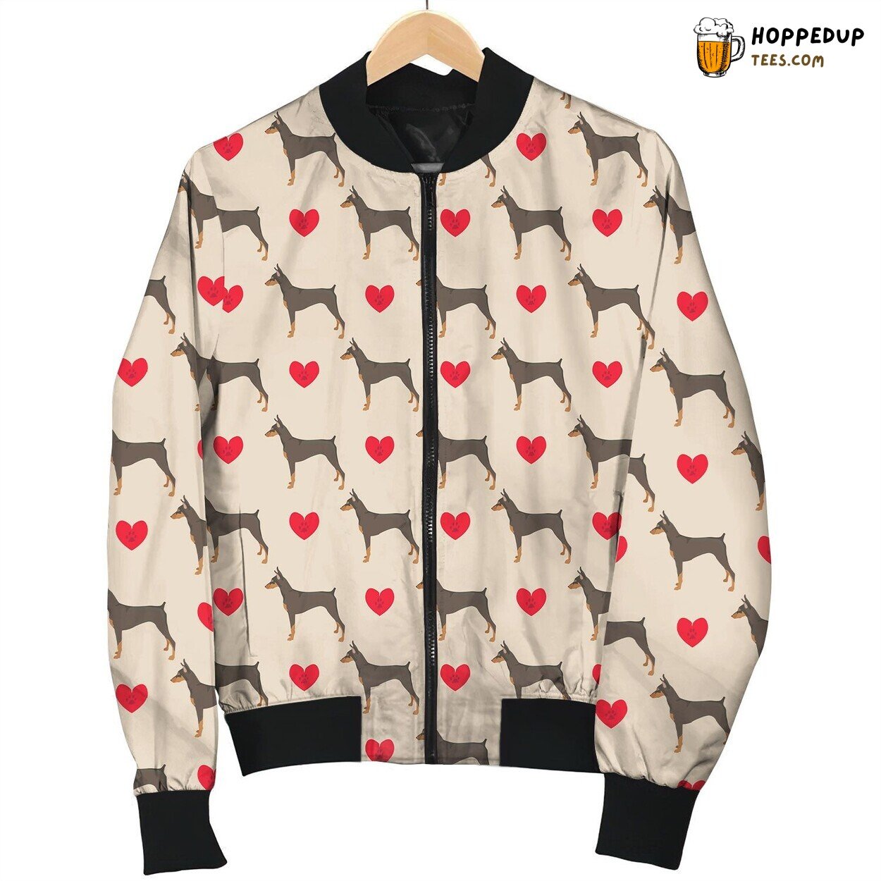 Painting Miniature Pinscher And Red Heart Bomber Jacket