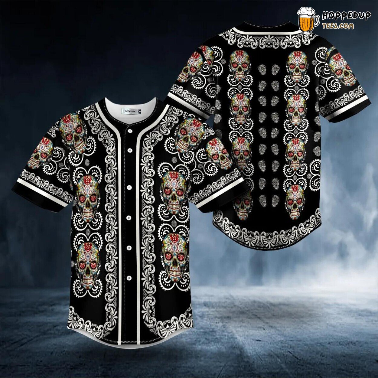 Paisley Colored Sugar Skull Pattern Baseball Jersey Graphic Tees 3D Print Design
