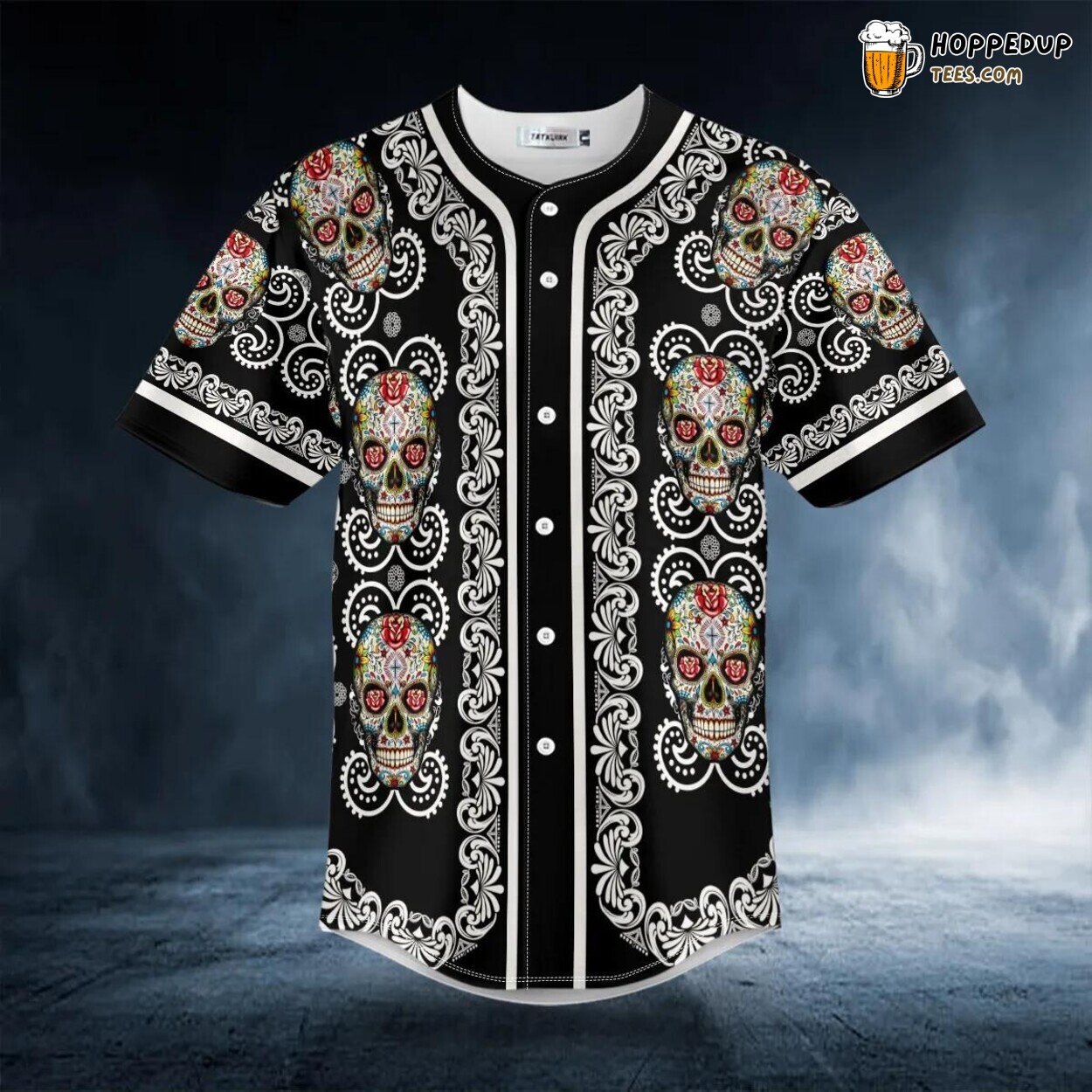 Paisley Colored Sugar Skull Pattern Baseball Jersey Graphic Tees 3D Print Design