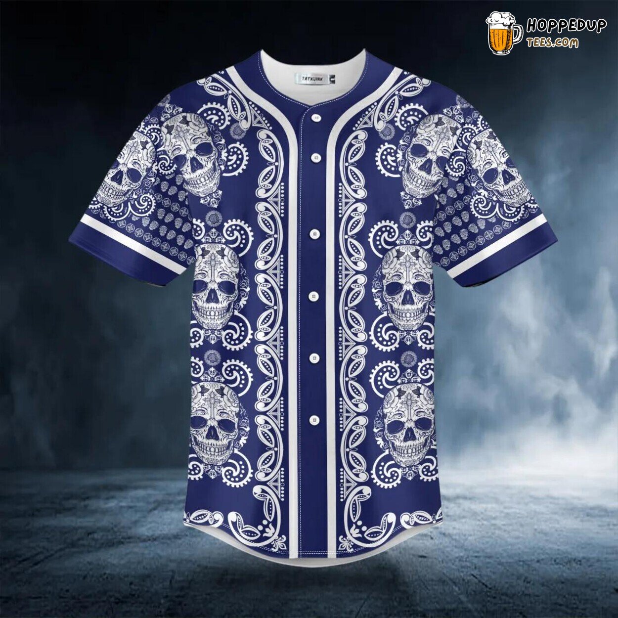 Paisley Navy Sugar Skull Head 3D Printed Baseball Jersey Graphic