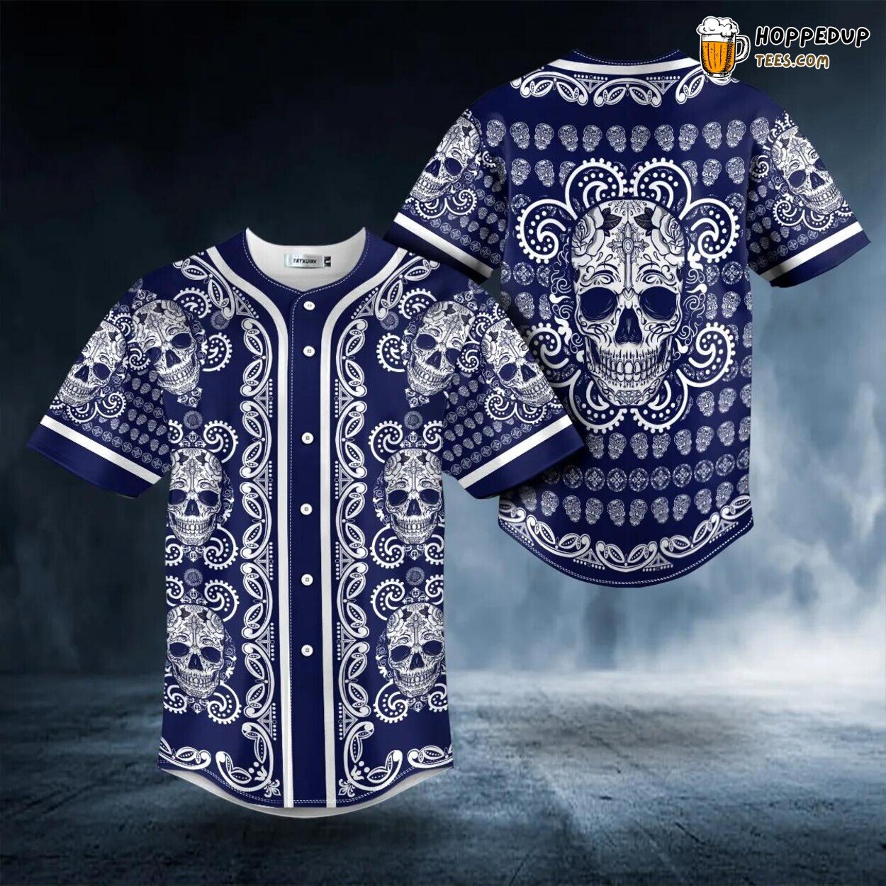Paisley Navy Sugar Skull Head Tailored Unique Baseball Jersey Design