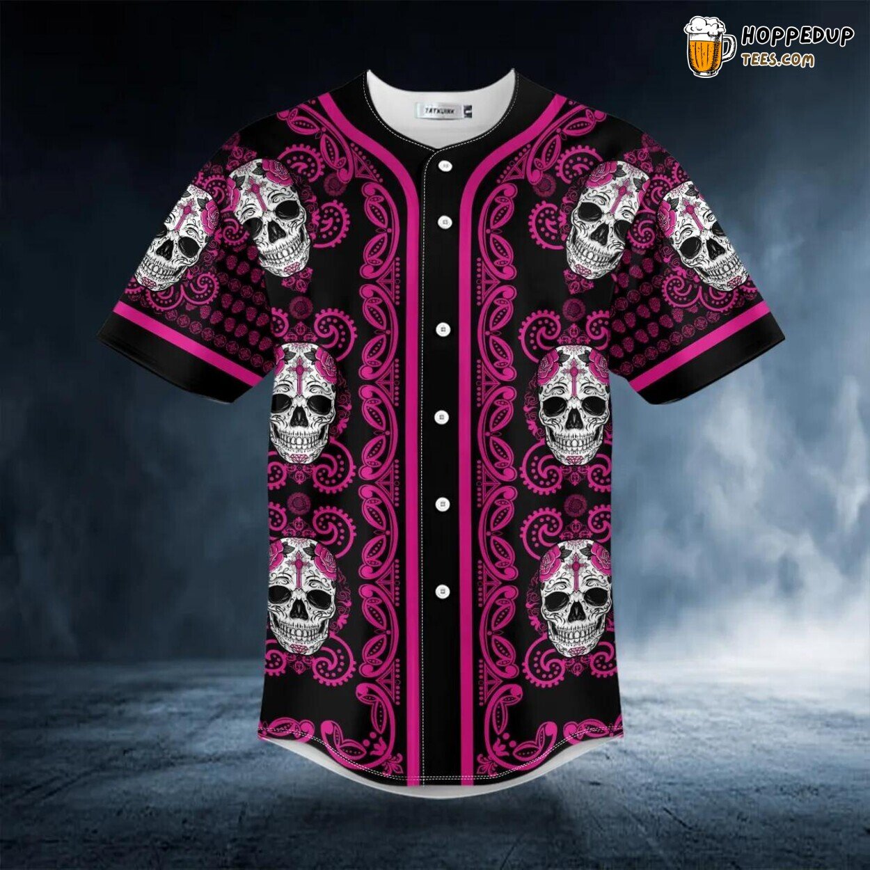 Paisley Pink Sugar Skull Head 3D Printed Baseball Jersey Graphic