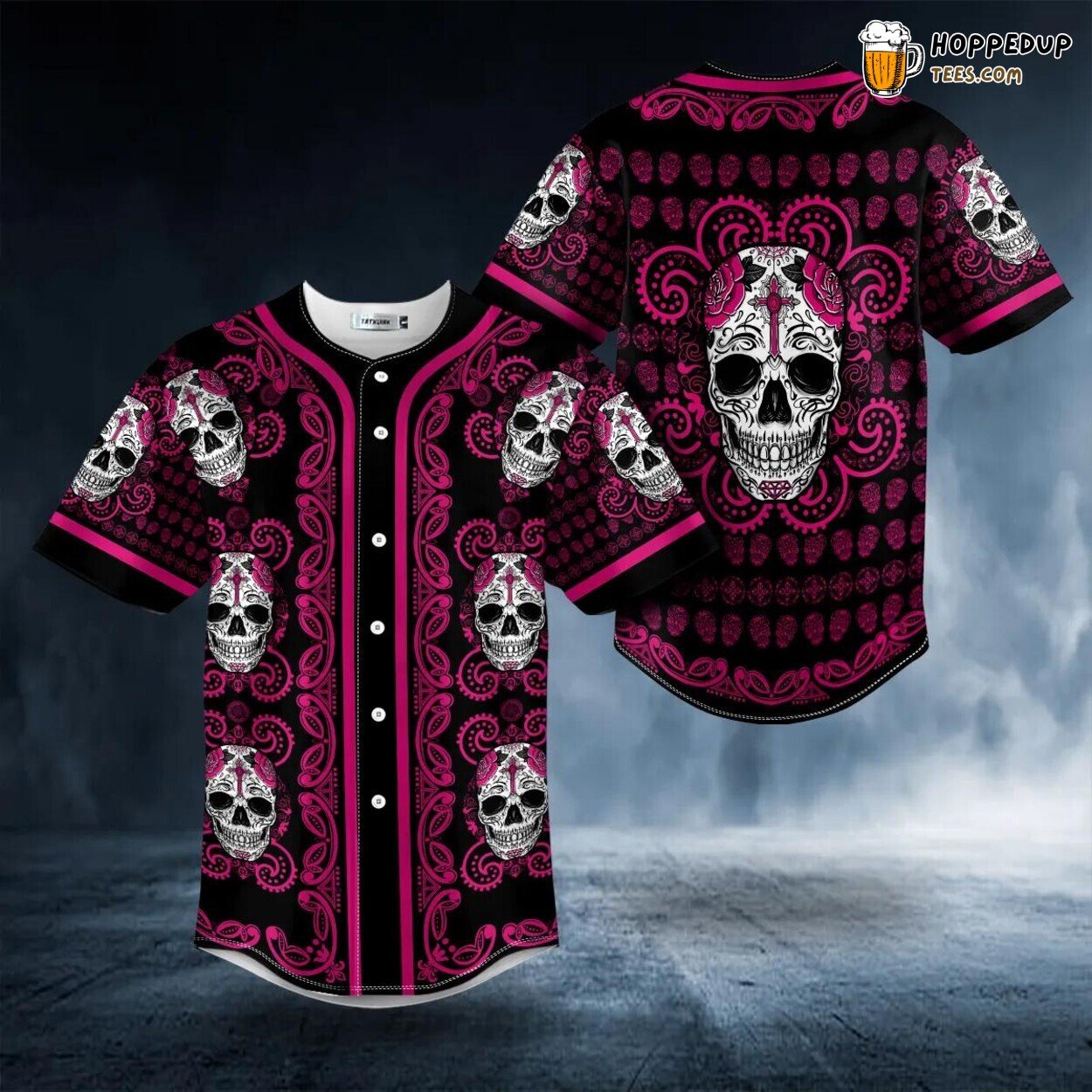 Paisley Pink Sugar Skull Head Unique Tailored Baseball Jersey Design