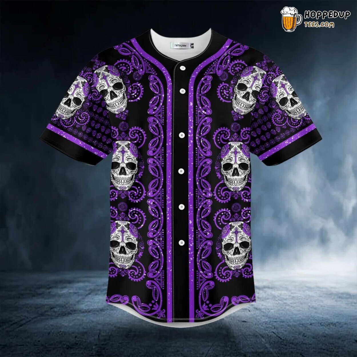 Paisley Purple Sugar Skull Head 3D Printed Baseball Jersey Design