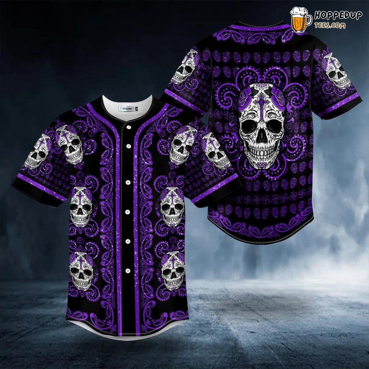 Paisley Purple Sugar Skull Head Tailored Unique Baseball Jersey Design