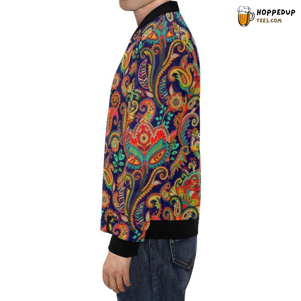 Paisley Red Flower Design Men’s Bomber Jacket Ornate Floral Fashion Wear Look