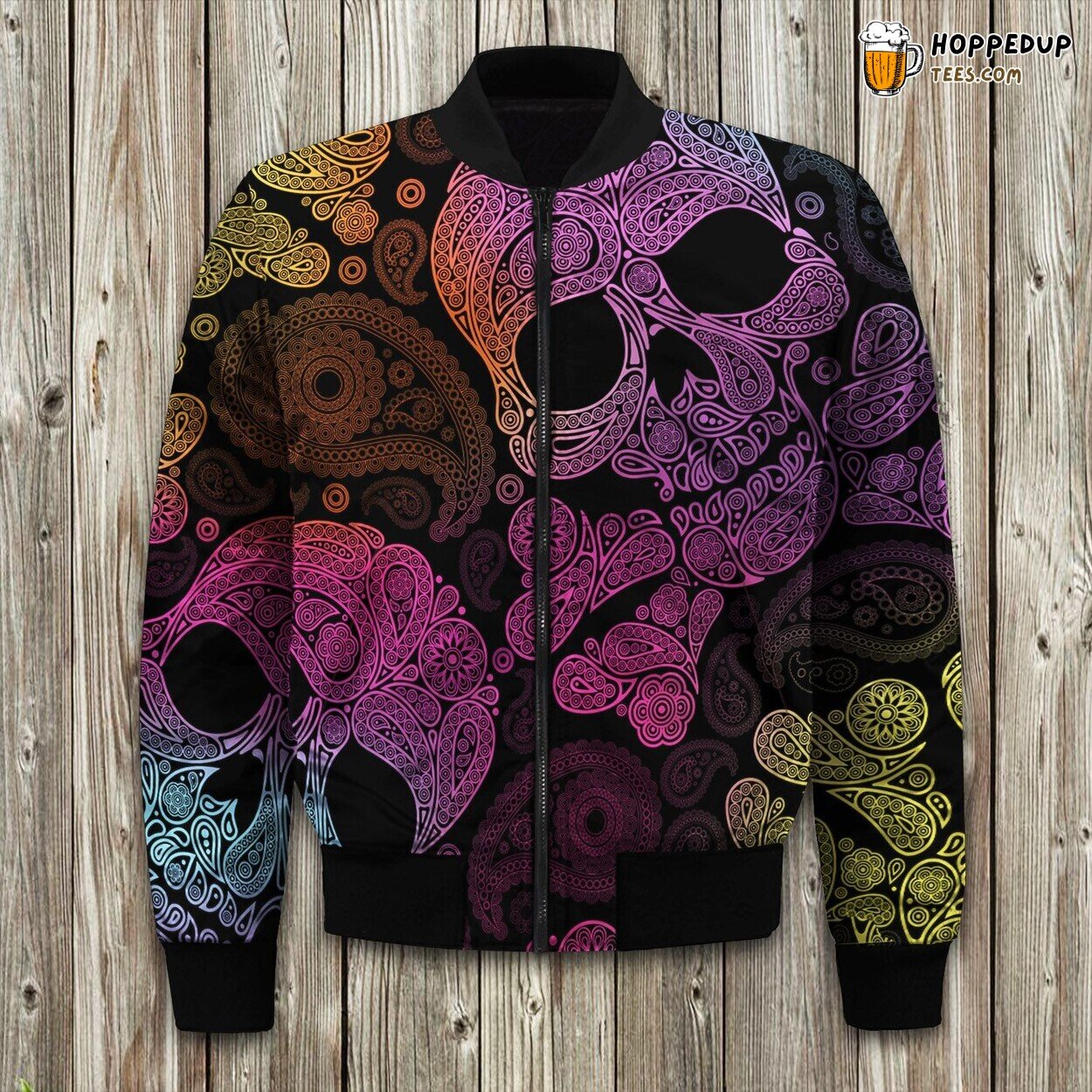 Paisley Skull Winter Jacket Bomber Design Unique Artistic Look