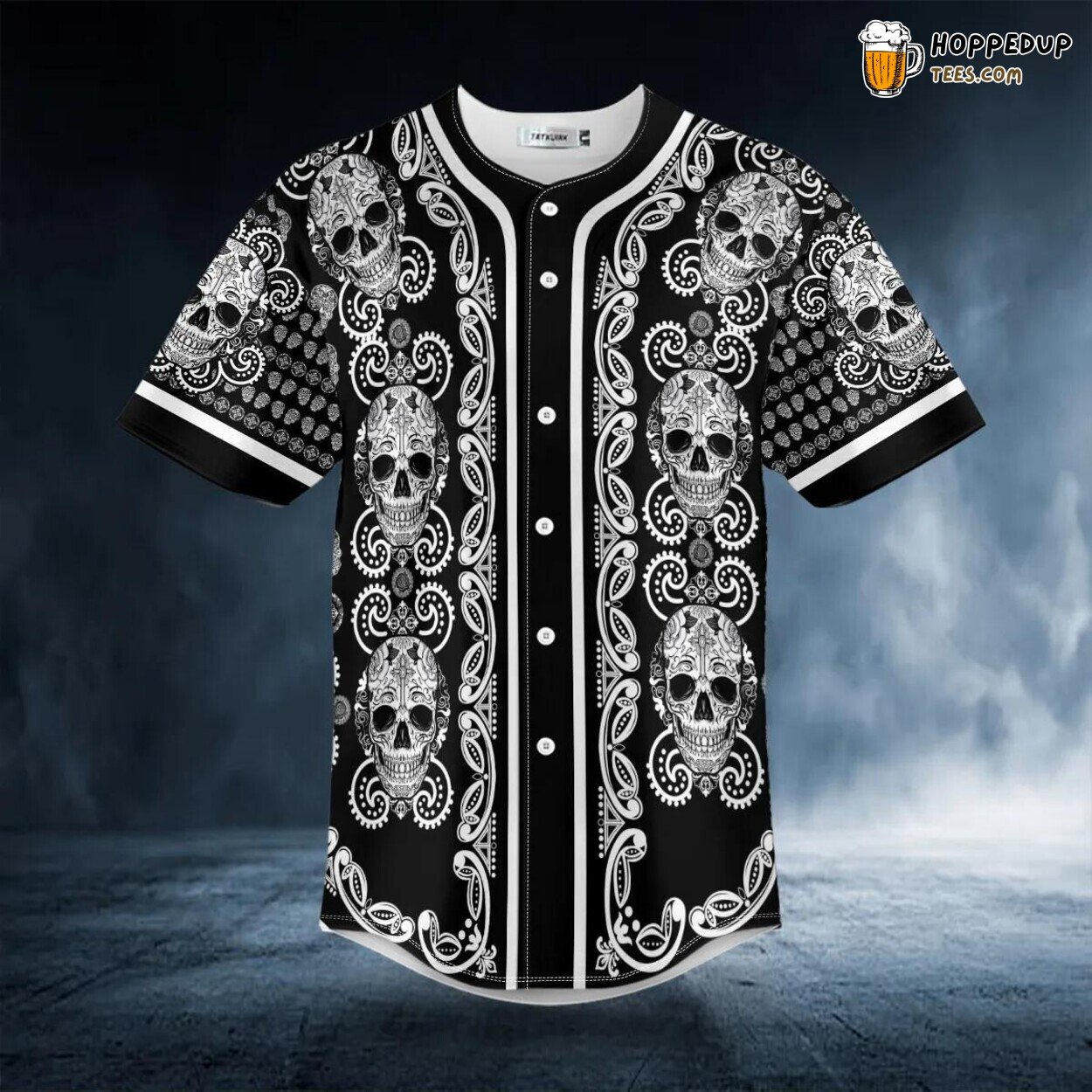 Paisley White Sugar Skull Head Design 3D Printed Baseball Jersey